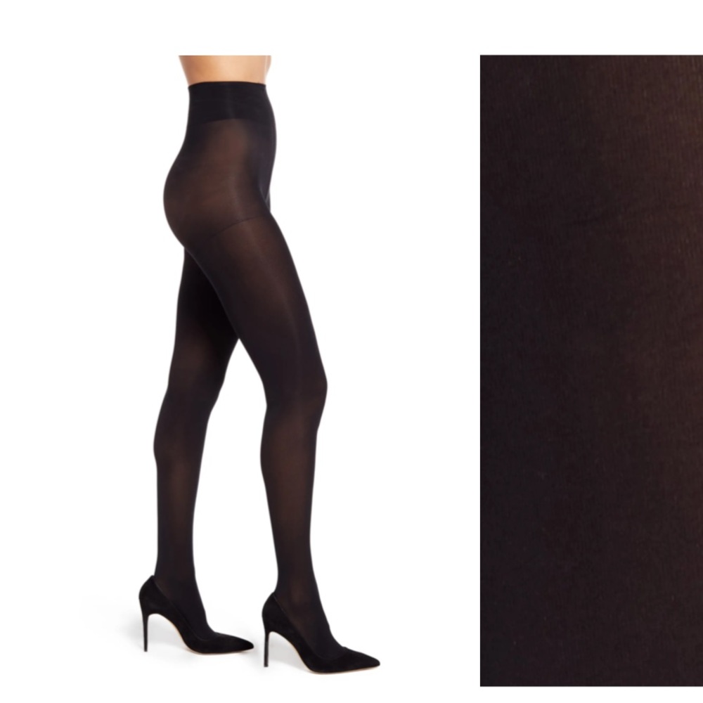 NORDSTROM HIGH-RISE OPAQUE TIGHTS CONTROL TOP BLACK SIZE MEDIUM NWT.